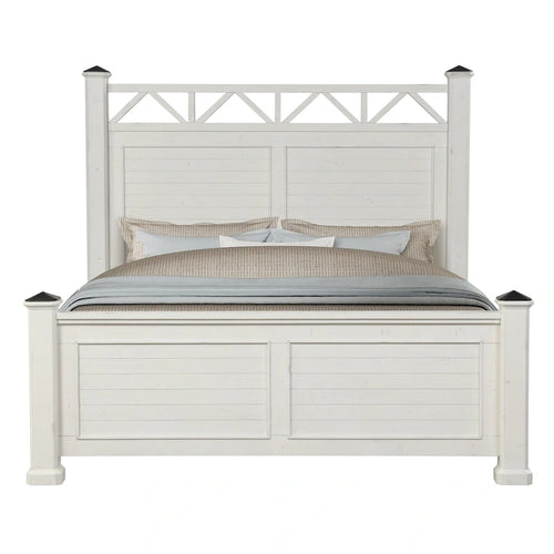 Antique White Finish Wood Panel Bed