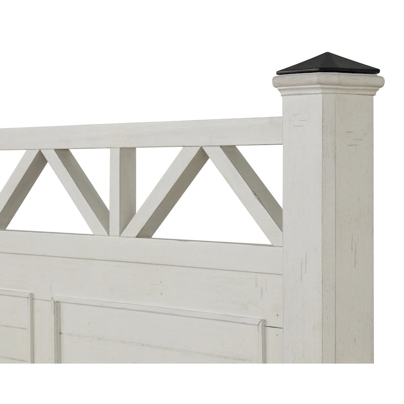 Antique White Finish Wood Panel Bed