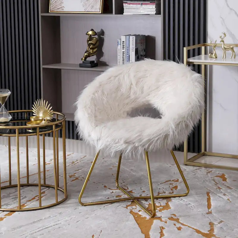 Faux Fur Upholstered Accent Chair, White