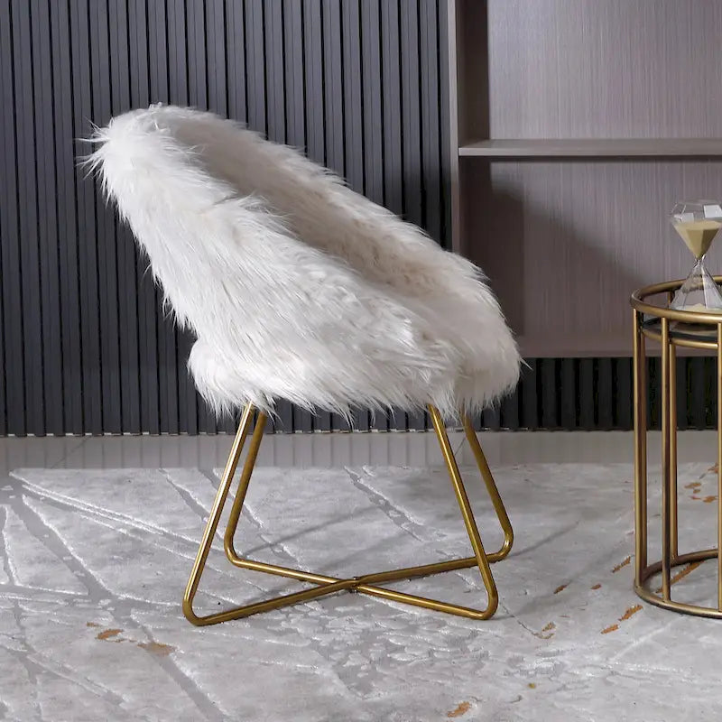 Faux Fur Upholstered Accent Chair, White
