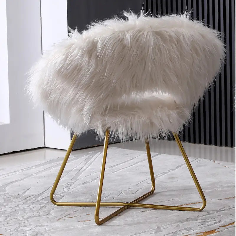 Faux Fur Upholstered Accent Chair, White