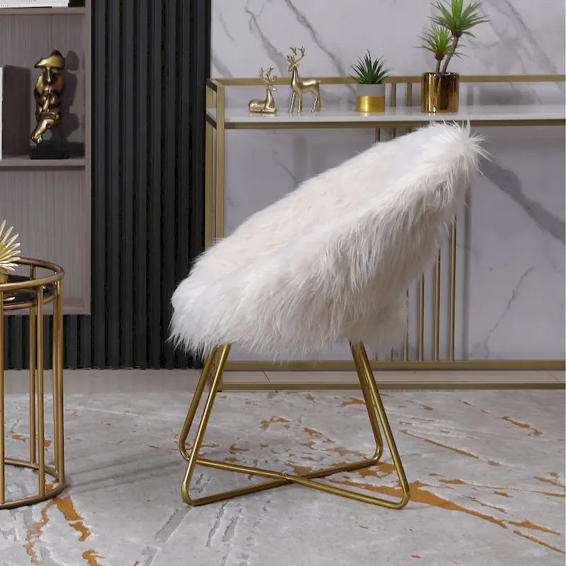 Faux Fur Upholstered Accent Chair, White