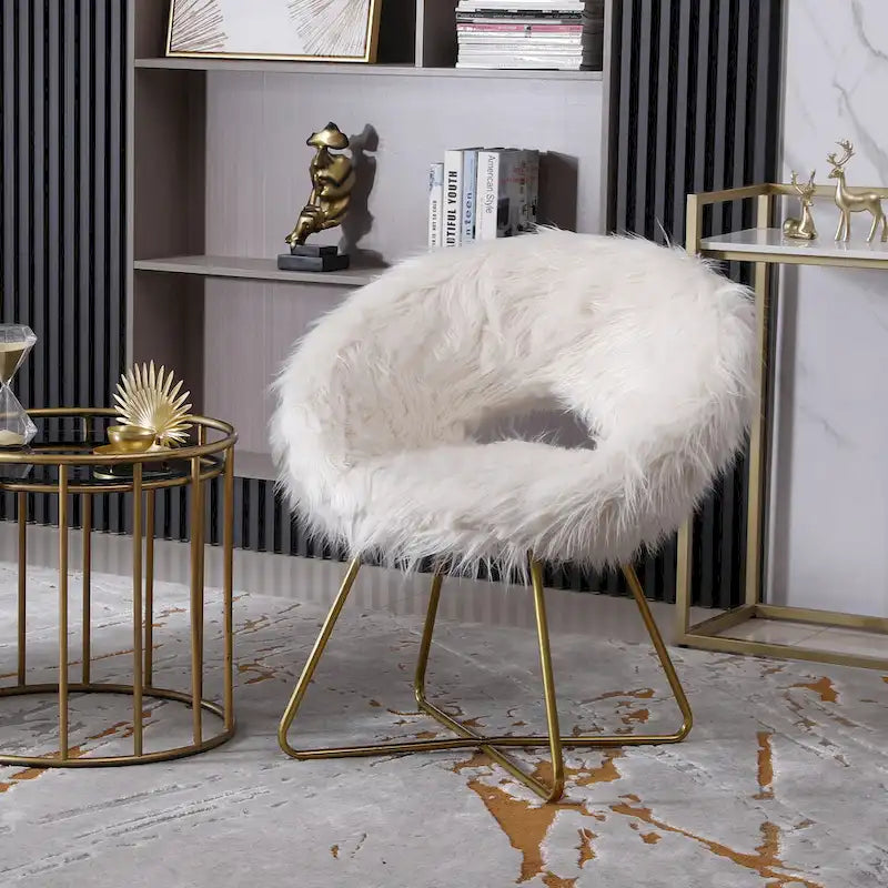 Faux Fur Upholstered Accent Chair, White