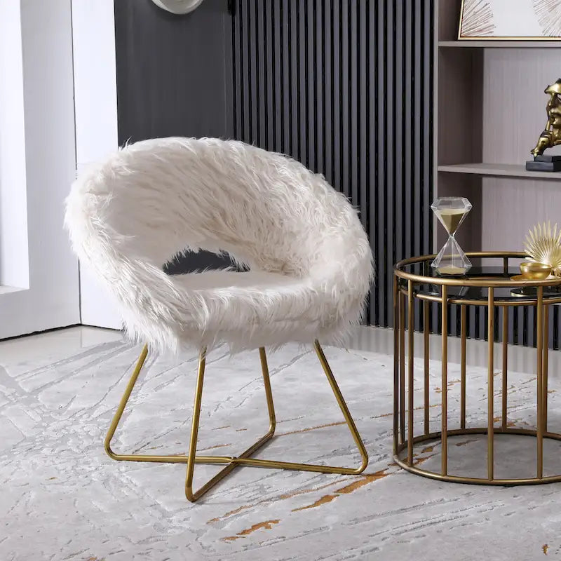 Faux Fur Upholstered Accent Chair, White