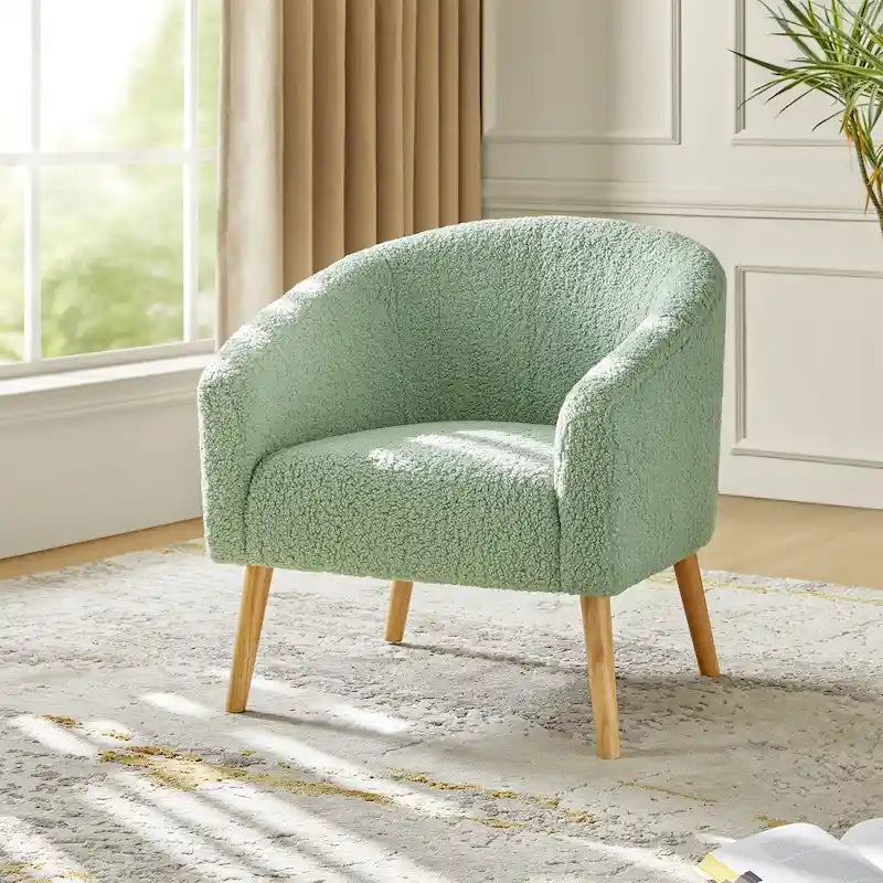 Modern 31W Boucle Armchair with Solid Wood Legs by