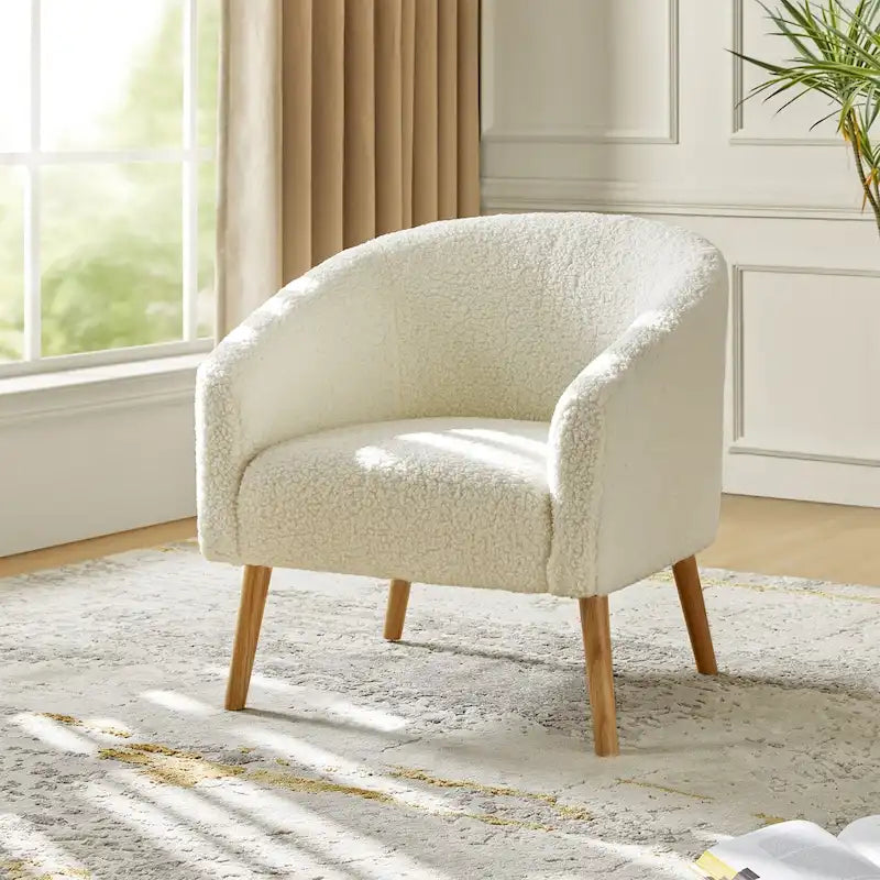 Modern 31W Boucle Armchair with Solid Wood Legs by
