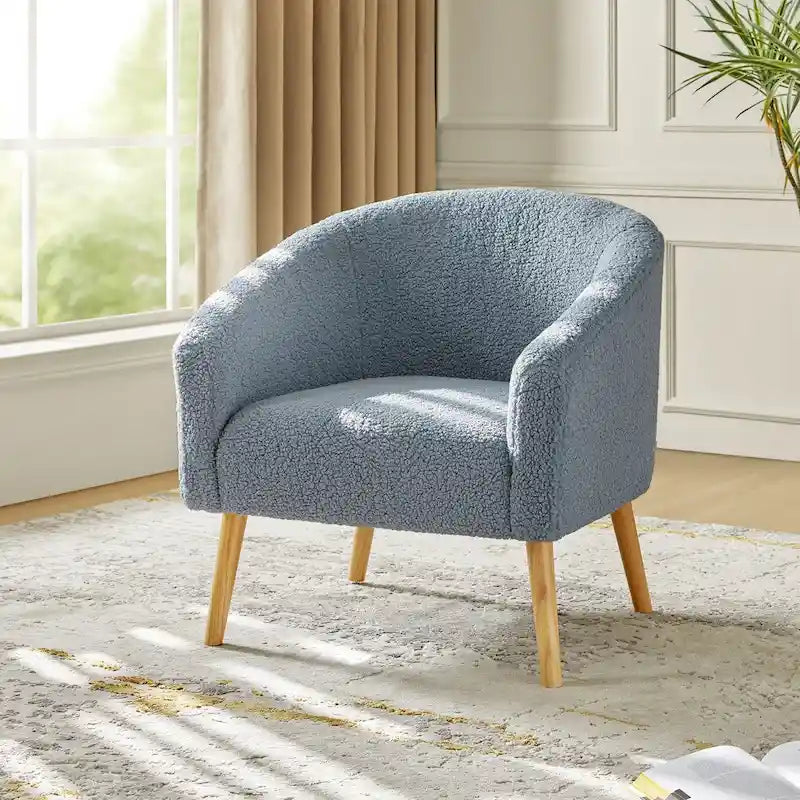 Modern 31W Boucle Armchair with Solid Wood Legs by