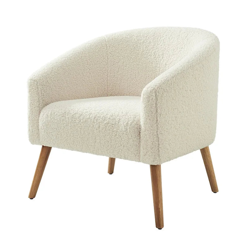 Modern 31W Boucle Armchair with Solid Wood Legs by