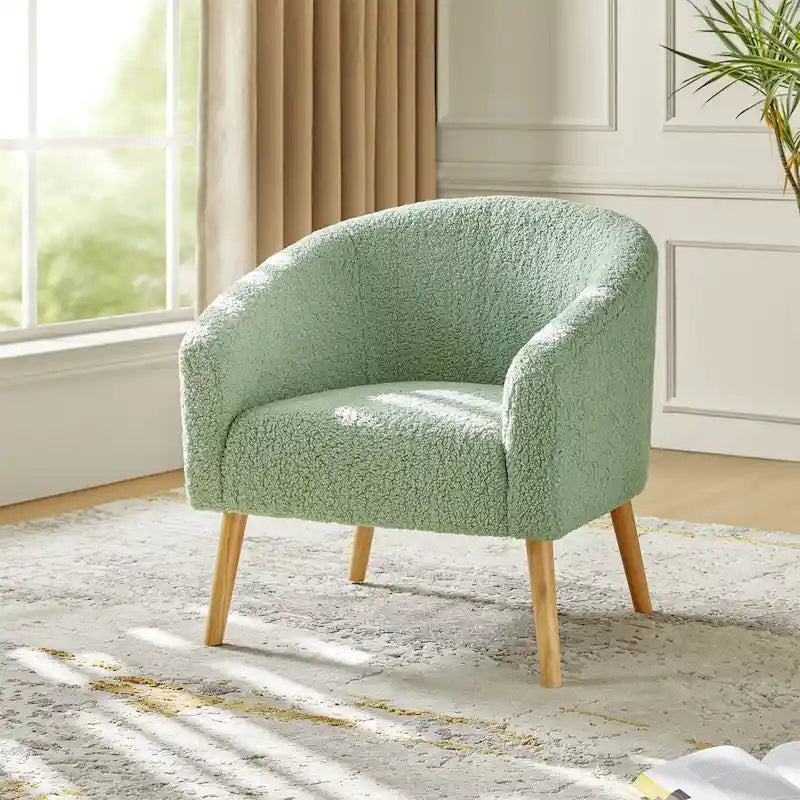 Modern 31W Boucle Armchair with Solid Wood Legs by