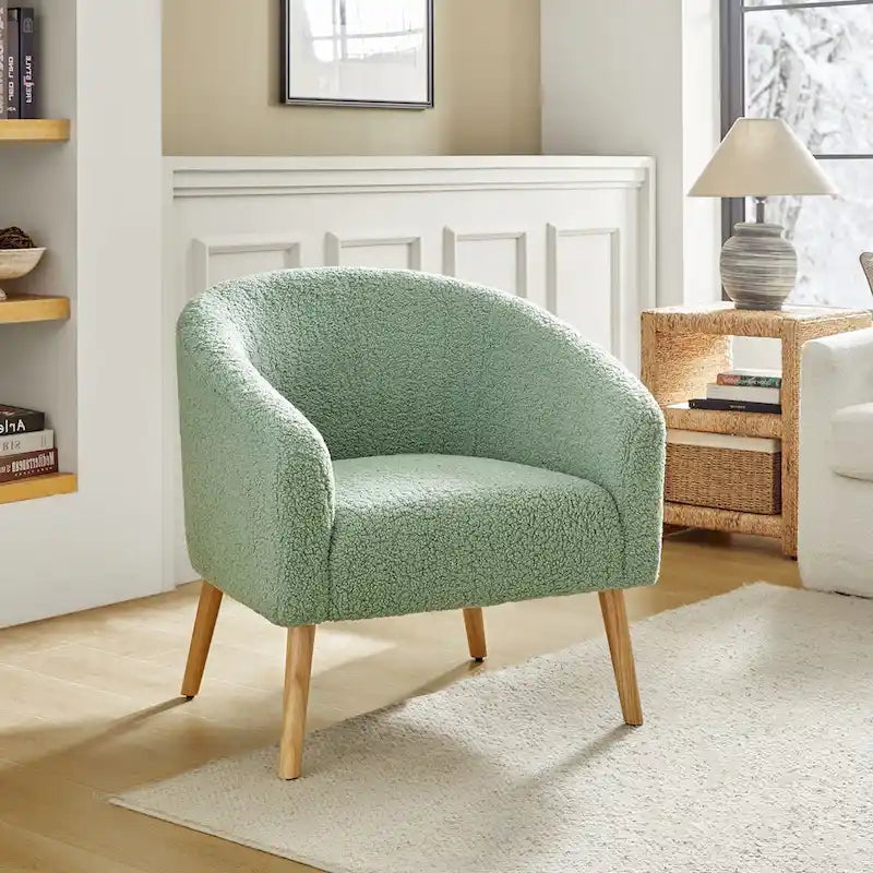 Modern 31W Boucle Armchair with Solid Wood Legs by