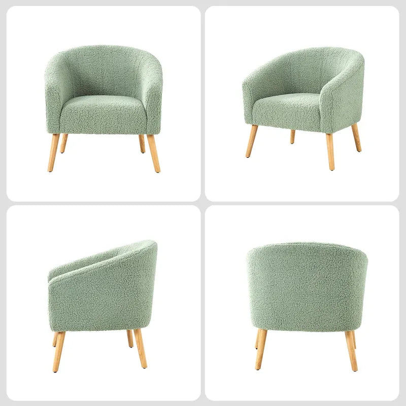 Modern 31W Boucle Armchair with Solid Wood Legs by