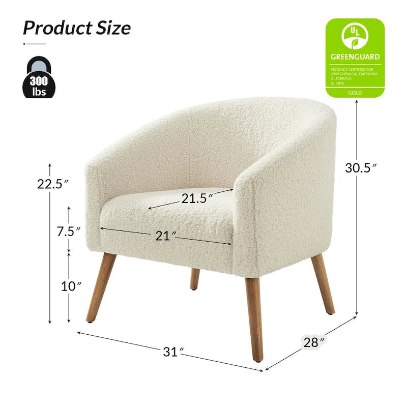 Modern 31W Boucle Armchair with Solid Wood Legs by