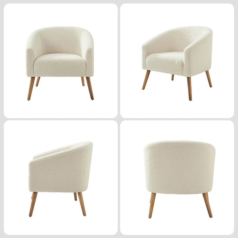 Modern 31W Boucle Armchair with Solid Wood Legs by