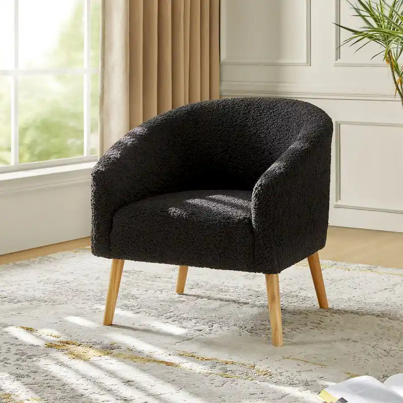 Modern 31W Boucle Armchair with Solid Wood Legs by