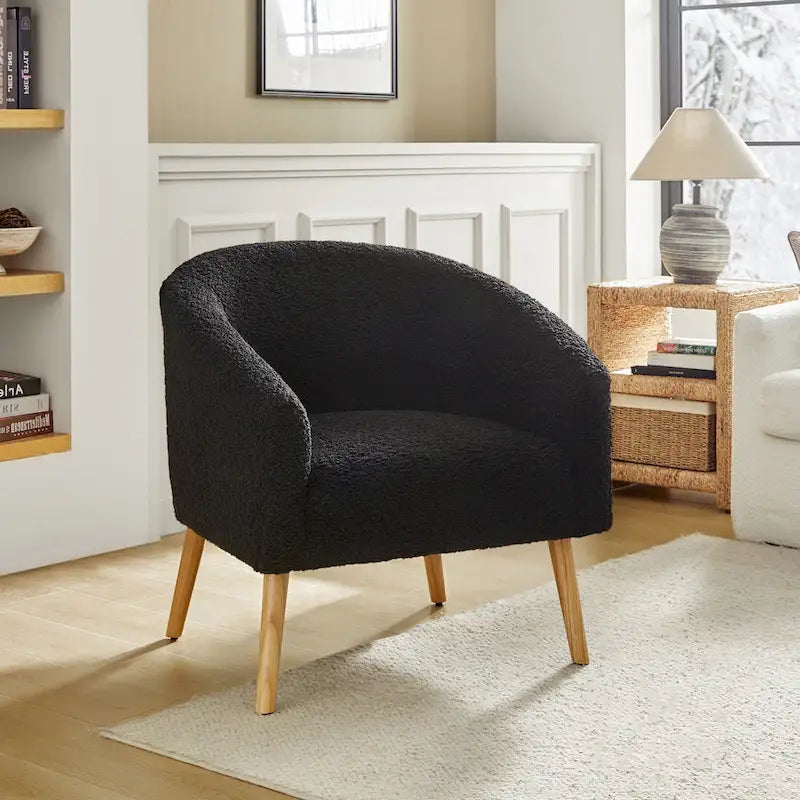 Modern 31W Boucle Armchair with Solid Wood Legs by