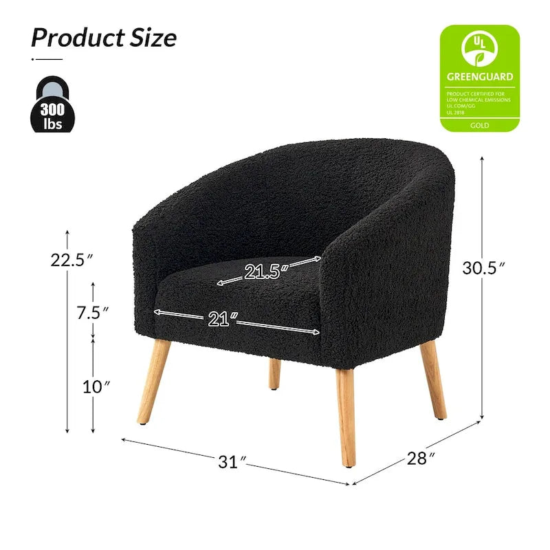 Modern 31W Boucle Armchair with Solid Wood Legs by