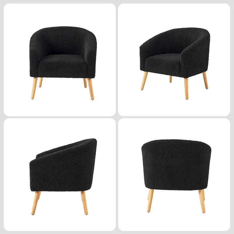 Modern 31W Boucle Armchair with Solid Wood Legs by