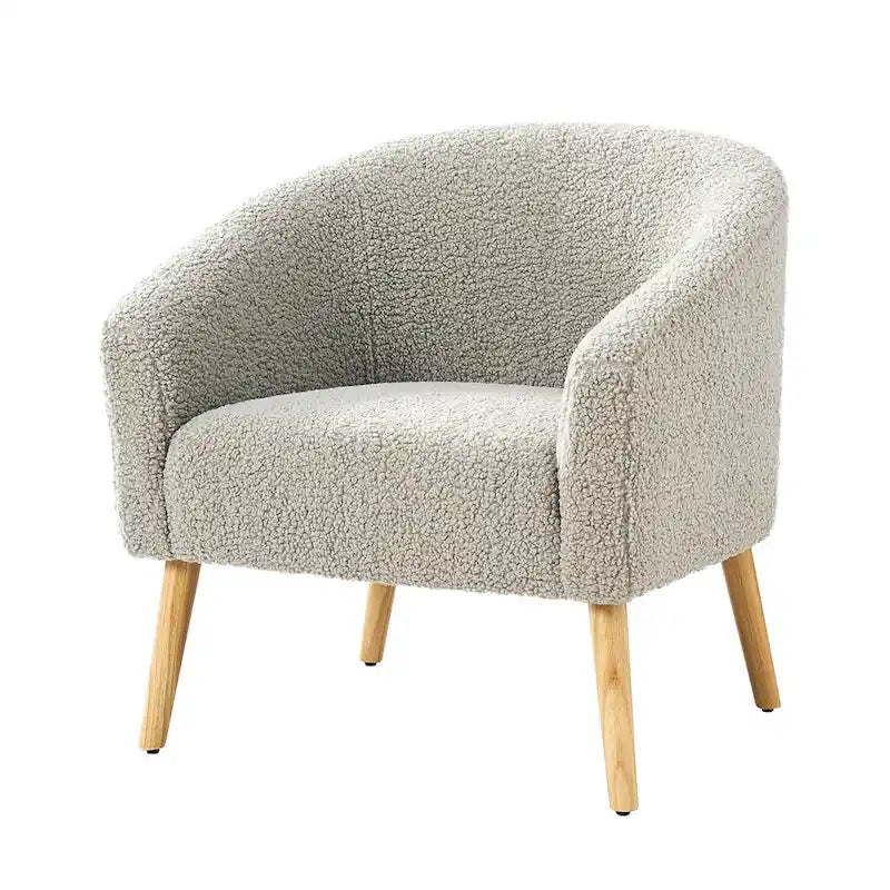 Modern 31W Boucle Armchair with Solid Wood Legs by
