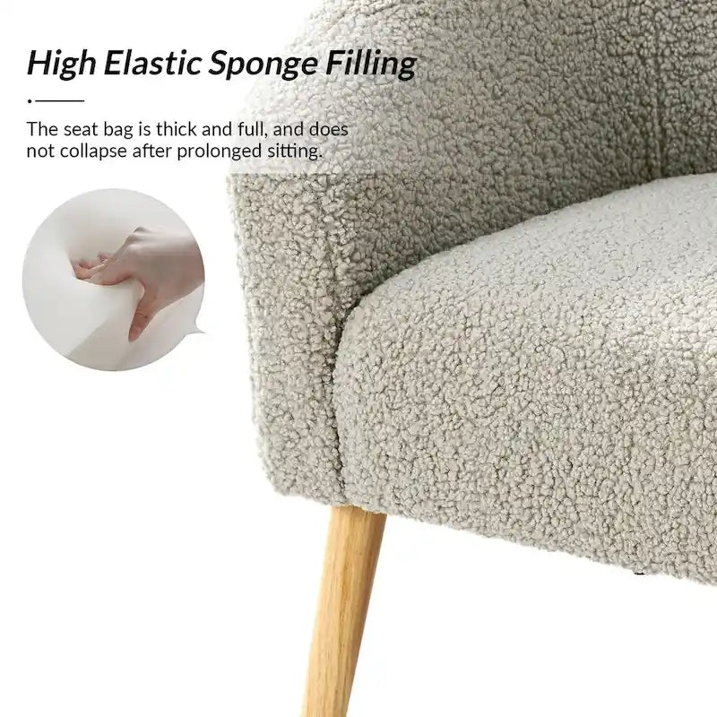 Modern 31W Boucle Armchair with Solid Wood Legs by