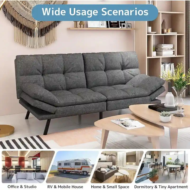 Modern Memory Foam Futon with Adjustable Armrests