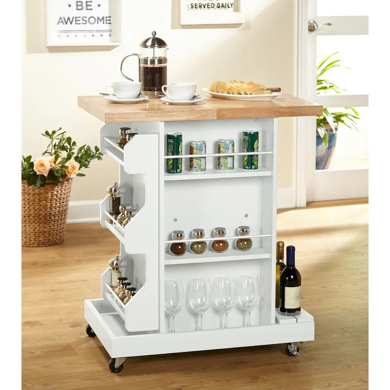 Rolling Kitchen Cart with Wine Storage