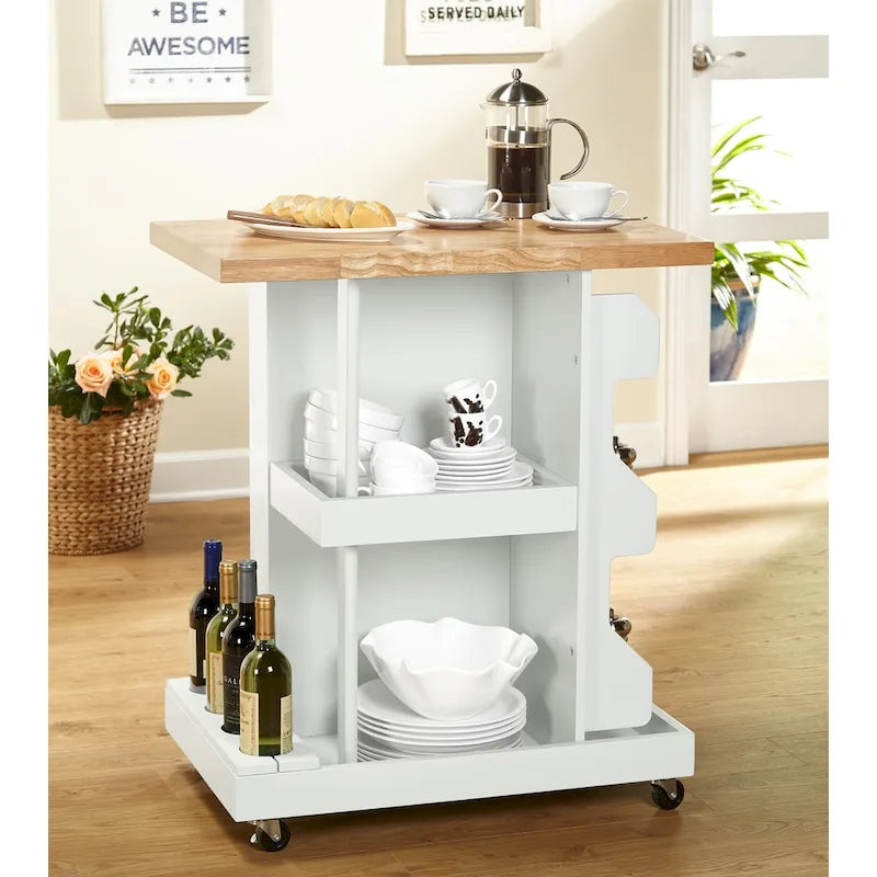 Rolling Kitchen Cart with Wine Storage