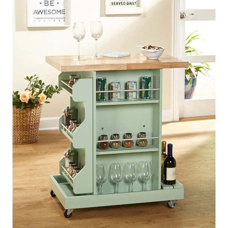 Rolling Kitchen Cart with Wine Storage