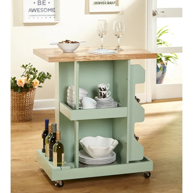 Rolling Kitchen Cart with Wine Storage