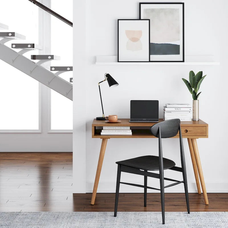 Walnut Desk with Open Storage and Small Drawer
