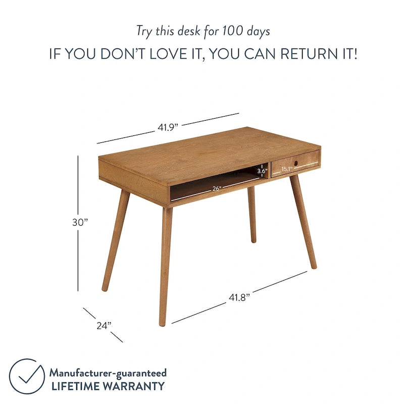 Walnut Desk with Open Storage and Small Drawer