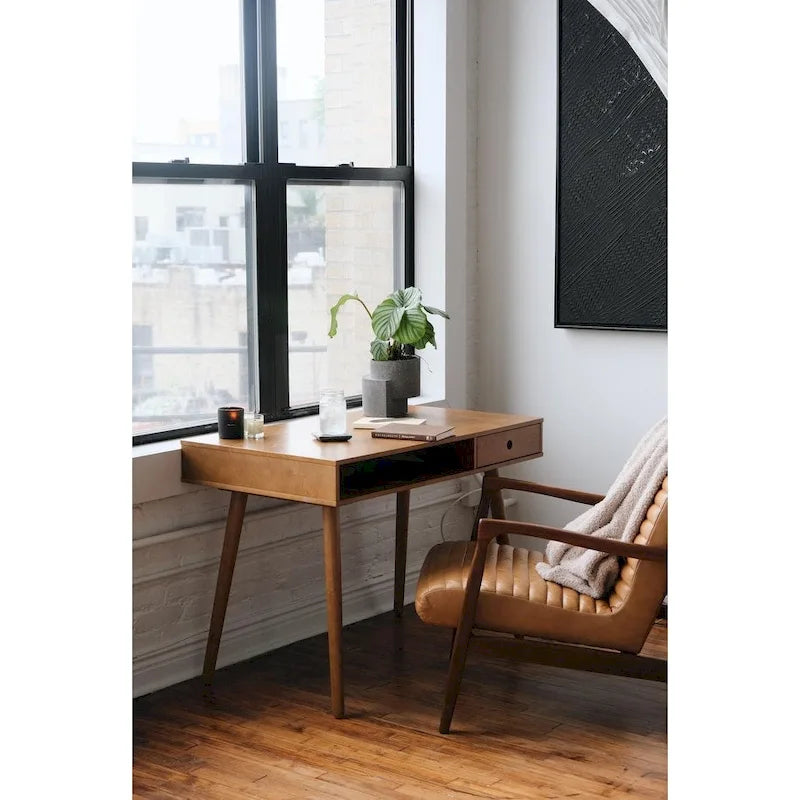 Walnut Desk with Open Storage and Small Drawer