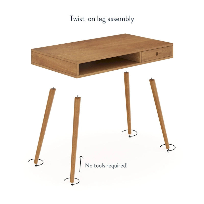 Walnut Desk with Open Storage and Small Drawer