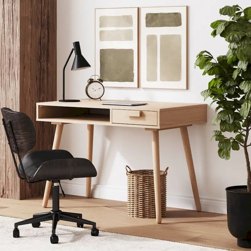Walnut Desk with Open Storage and Small Drawer