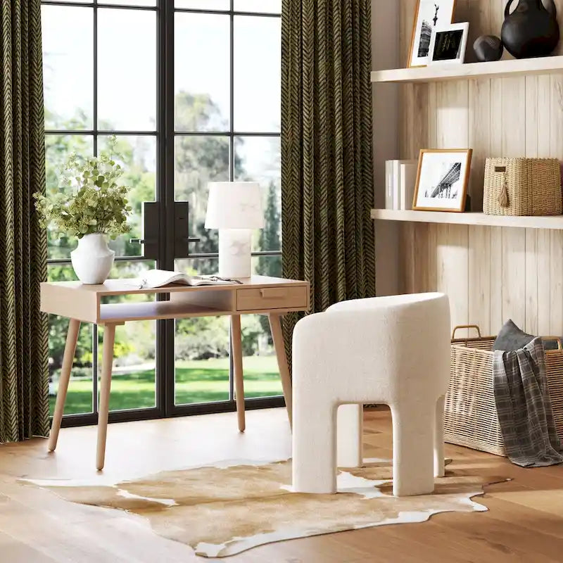 Walnut Desk with Open Storage and Small Drawer