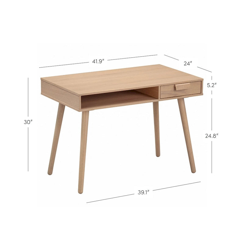 Walnut Desk with Open Storage and Small Drawer