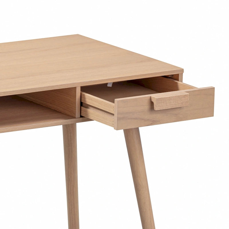 Walnut Desk with Open Storage and Small Drawer