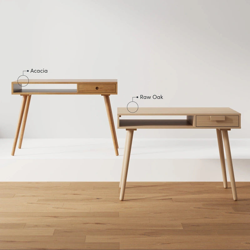 Walnut Desk with Open Storage and Small Drawer