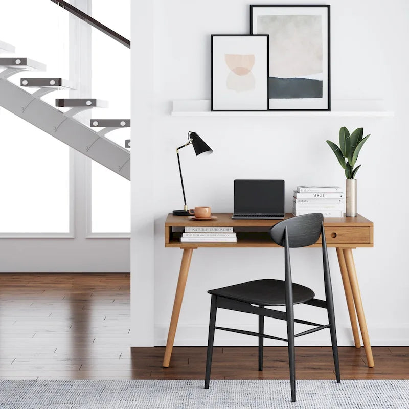 Walnut Desk with Open Storage and Small Drawer