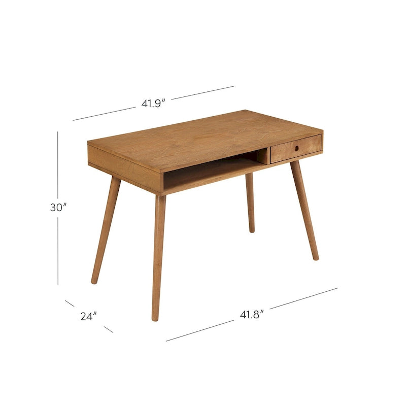 Walnut Desk with Open Storage and Small Drawer