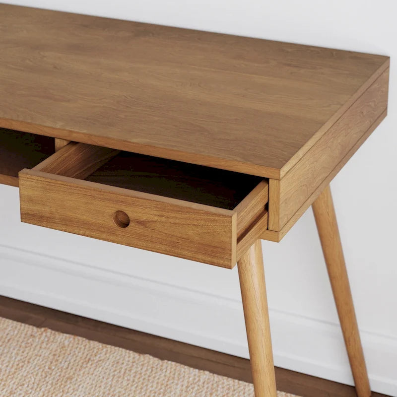 Walnut Desk with Open Storage and Small Drawer