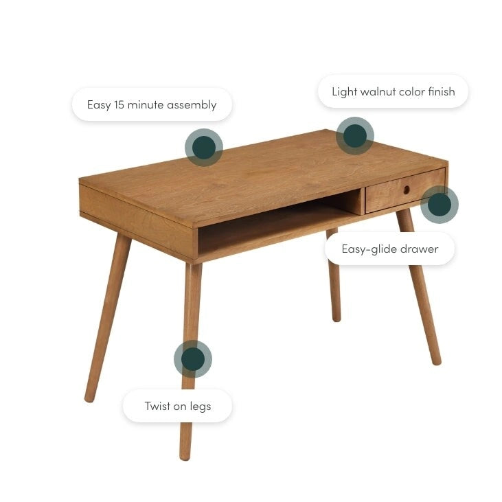 Walnut Desk with Open Storage and Small Drawer