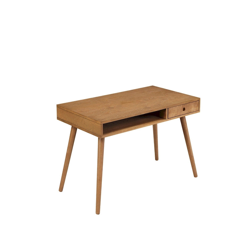 Walnut Desk with Open Storage and Small Drawer