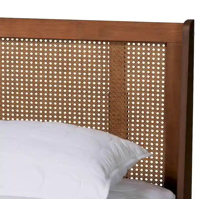 Mid-Century Modern Walnut Brown Finished Wood Platform Bed