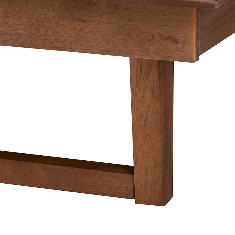 Mid-Century Modern Walnut Brown Finished Wood Platform Bed