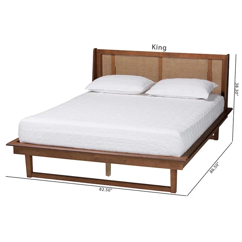 Mid-Century Modern Walnut Brown Finished Wood Platform Bed