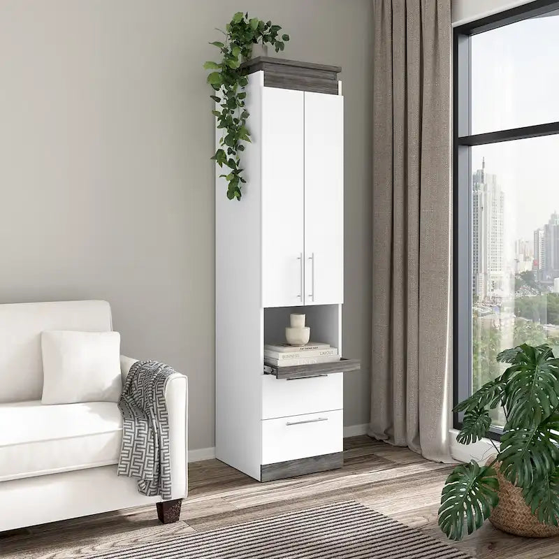 Narrow Storage Cabinet with Drawers and Pull-Out Shelf by