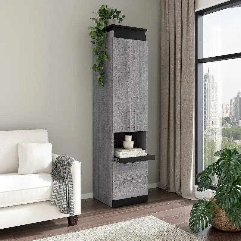 Narrow Storage Cabinet with Drawers and Pull-Out Shelf by