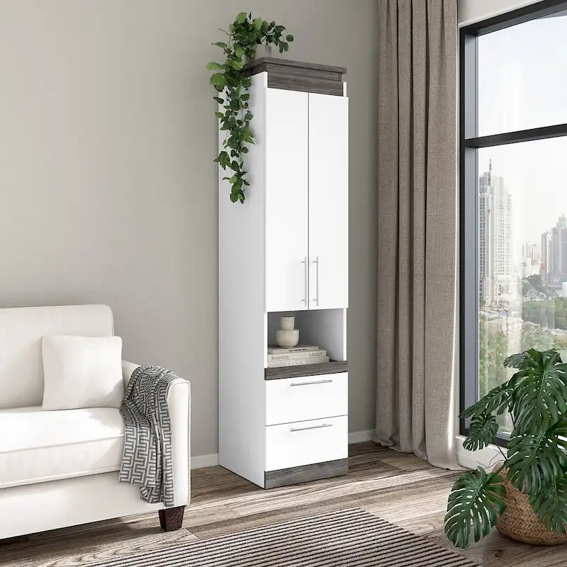 Narrow Storage Cabinet with Drawers and Pull-Out Shelf by
