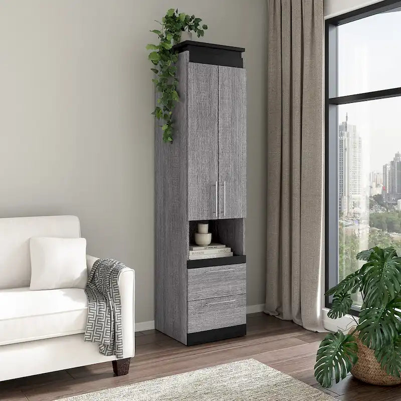 Narrow Storage Cabinet with Drawers and Pull-Out Shelf by