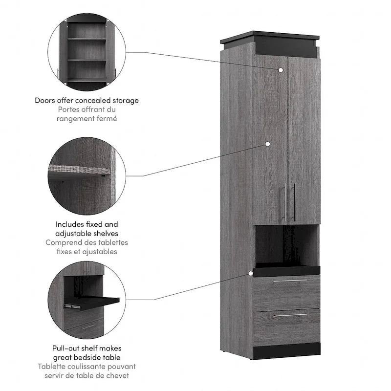Narrow Storage Cabinet with Drawers and Pull-Out Shelf by